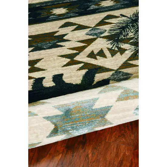 Ivory Blue Machine Woven Geometric Lodge Indoor Area Rug Photo 1