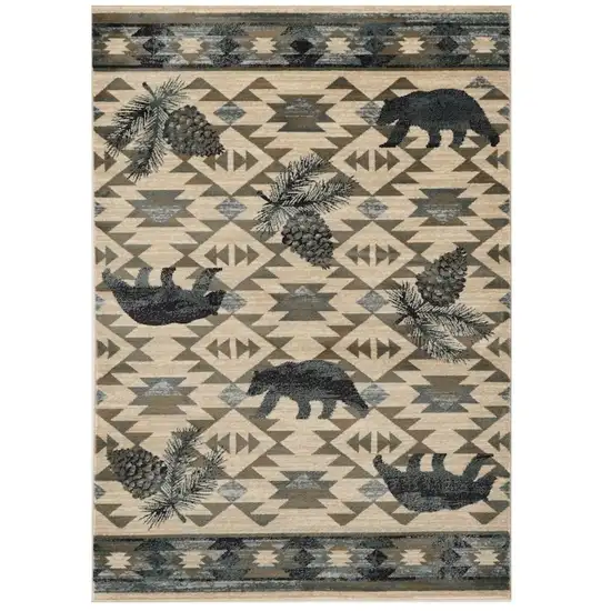 Ivory Blue Machine Woven Geometric Lodge Indoor Area Rug Photo 2