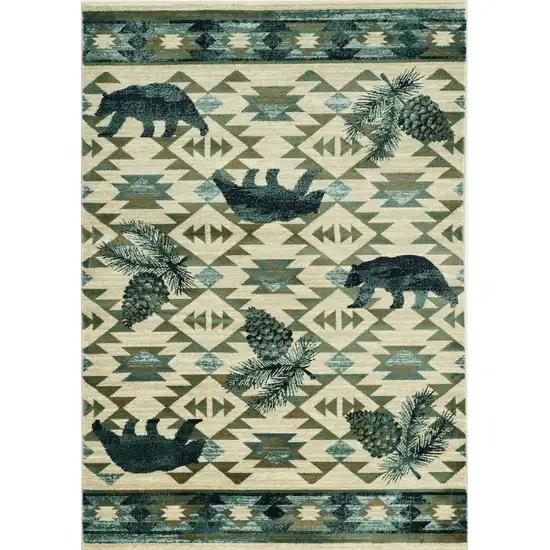 Ivory Blue Machine Woven Geometric Lodge Indoor Area Rug Photo 2