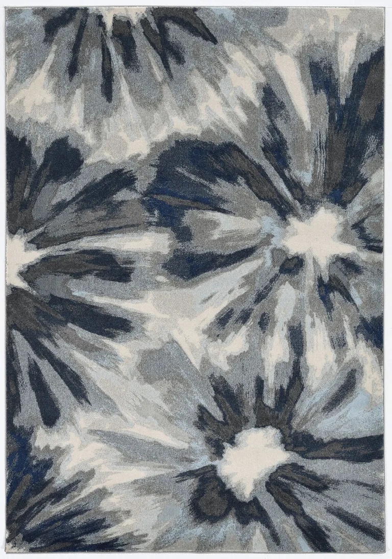Ivory Blue Machine Woven Oversized Floral Indoor Area Rug Photo 2