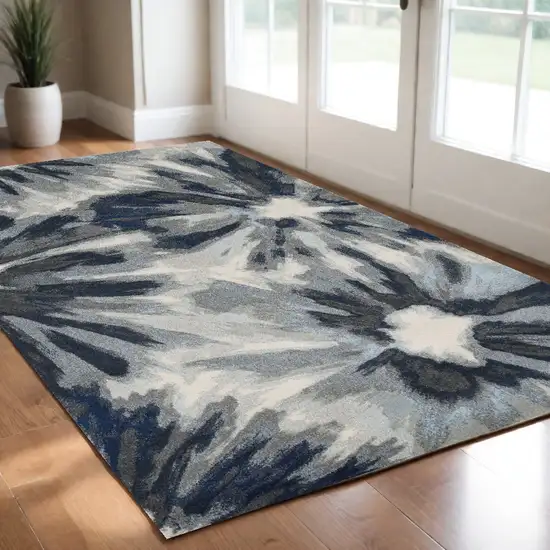 Ivory and Blue Floral Area Rug Photo 1