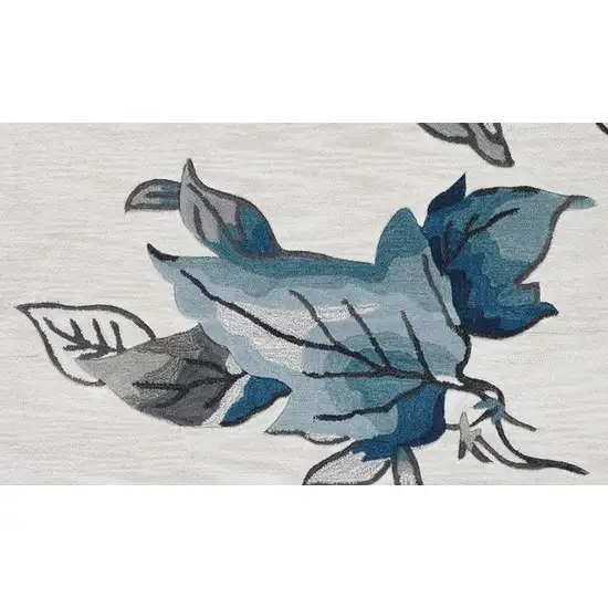 Ivory Blue Oversized Leaves Area Rug Photo 5