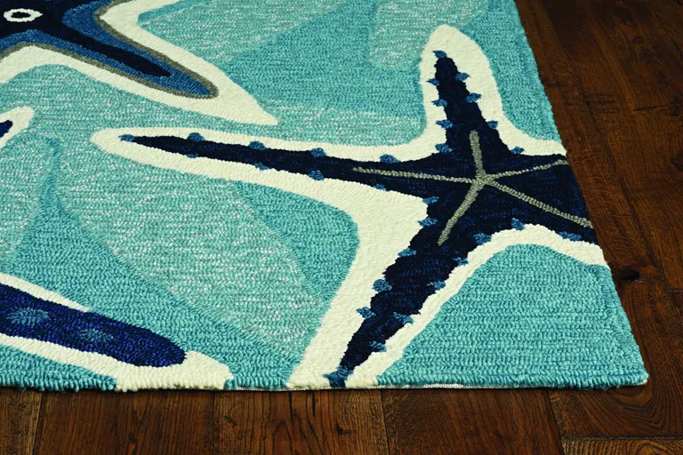 Ivory  Blue Polyester Rug Photo 4