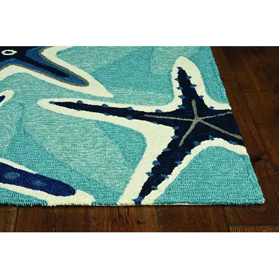 Ivory  Blue Polyester Rug Photo 4