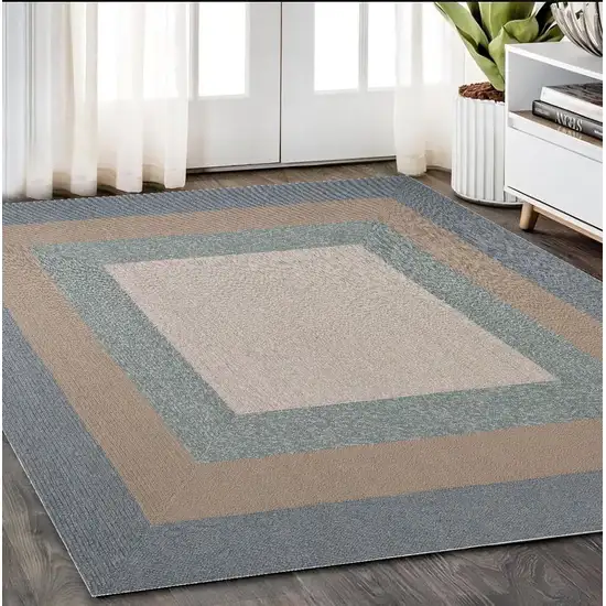 Ivory  Blue Polyester Rug Photo 1