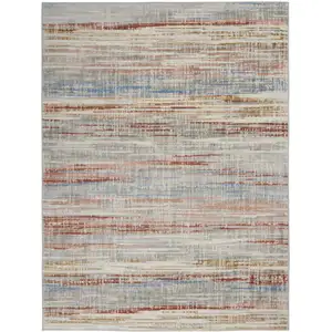 Photo of Ivory Blue and Brown Abstract Non Skid Area Rug