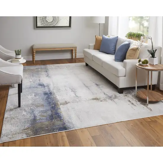 Ivory Blue and Brown Abstract Power Loom Area Rug Photo 9