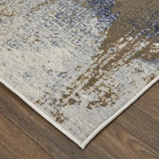 Ivory Blue and Brown Abstract Power Loom Area Rug Photo 7