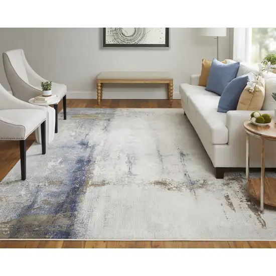 Ivory Blue and Brown Abstract Power Loom Area Rug Photo 7