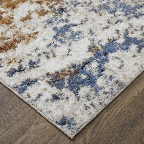 Ivory Blue and Brown Abstract Power Loom Area Rug Photo 8