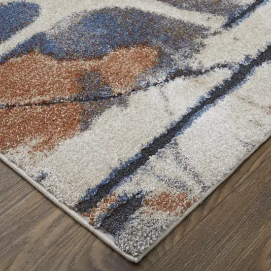 Ivory Blue and Brown Abstract Power Loom Area Rug Photo 8