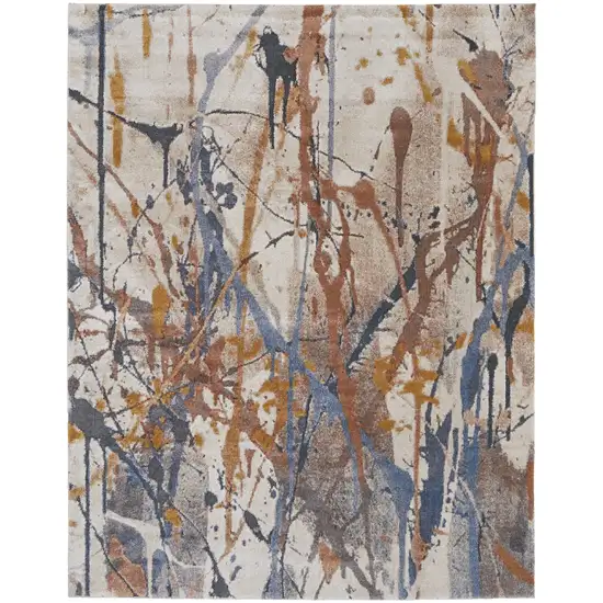 Ivory Blue and Brown Abstract Power Loom Area Rug Photo 2