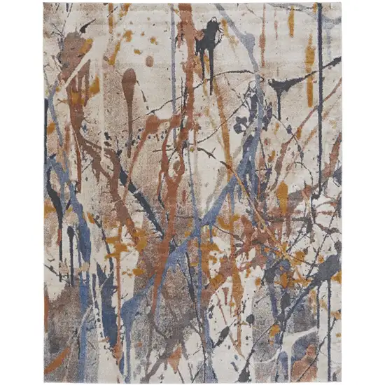 Ivory Blue and Brown Abstract Power Loom Area Rug Photo 5