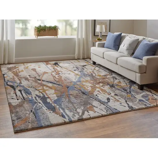 Ivory Blue and Brown Abstract Power Loom Area Rug Photo 9