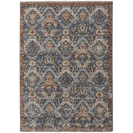 Ivory Blue and Brown Floral Power Loom Area Rug With Fringe Photo 2