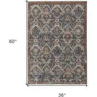 Photo of Ivory Blue and Brown Floral Power Loom Area Rug With Fringe