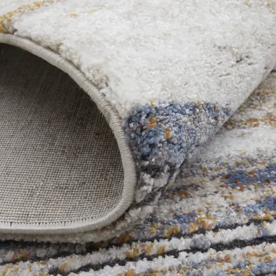 Ivory Blue and Brown Striped Power Loom Area Rug Photo 8