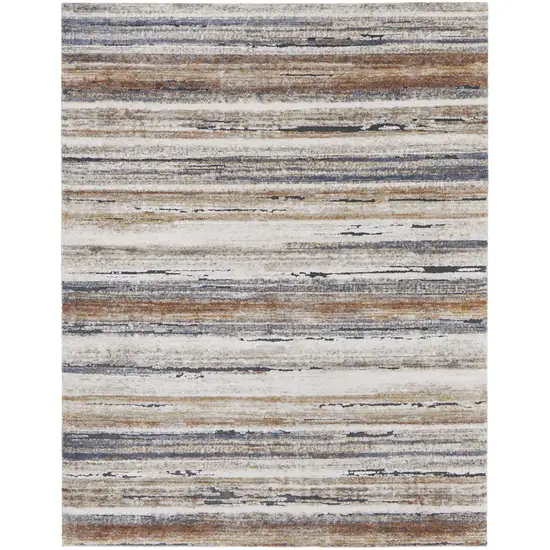 Ivory Blue and Brown Striped Power Loom Area Rug Photo 2