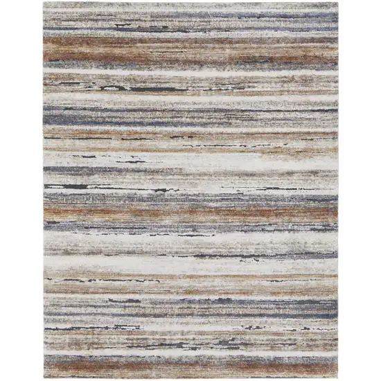 Ivory Blue and Brown Striped Power Loom Area Rug Photo 5