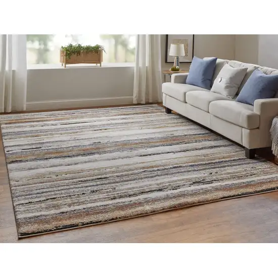 Ivory Blue and Brown Striped Power Loom Area Rug Photo 9