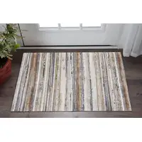 Photo of Ivory Blue and Brown Striped Power Loom Area Rug