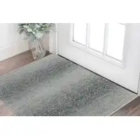 Photo of Ivory Blue and Brown Wool Hand Knotted Area Rug With Fringe