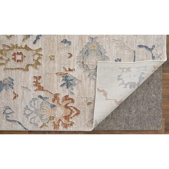 Ivory Blue and Gold Floral Power Loom Worn Faded Area Rug With Fringe Photo 8