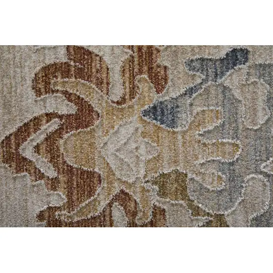 Ivory Blue and Gold Floral Power Loom Worn Faded Area Rug With Fringe Photo 7