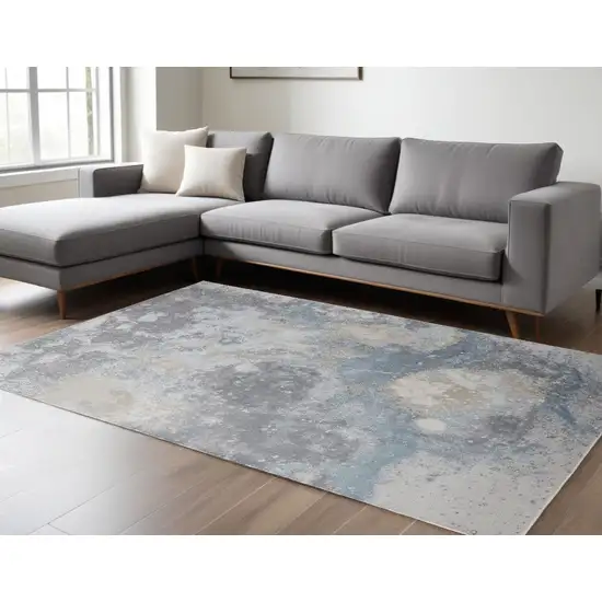 Ivory Blue and Gray Abstract Area Rug Photo 1