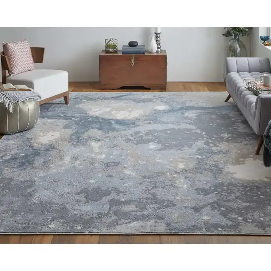 Ivory Blue and Gray Abstract Area Rug Photo 9