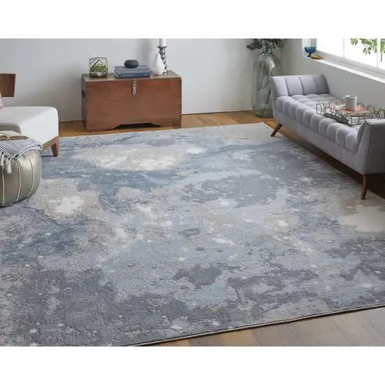 Ivory Blue and Gray Abstract Area Rug Photo 8