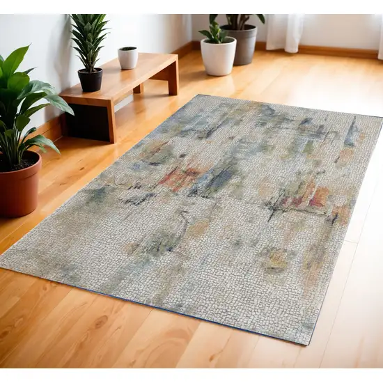 Ivory Blue and Gray Abstract Distressed Non Skid Area Rug Photo 1