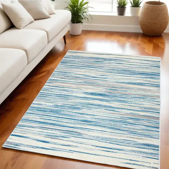 Ivory Blue and Gray Abstract Non Skid Area Rug Photo 1