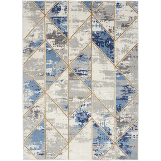 Ivory Blue and Gray Abstract Non Skid Area Rug Photo 2