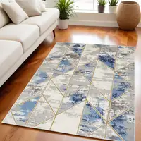 Photo of Ivory Blue and Gray Abstract Non Skid Area Rug