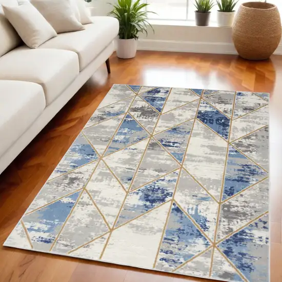 Ivory Blue and Gray Abstract Non Skid Area Rug Photo 1