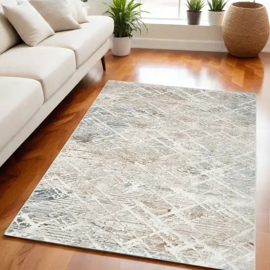 Ivory Blue and Gray Abstract Non Skid Area Rug Photo 1