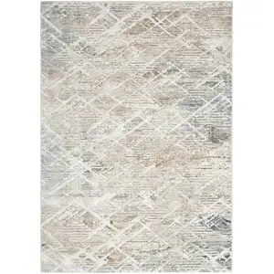 Photo of Ivory Blue and Gray Abstract Non Skid Area Rug