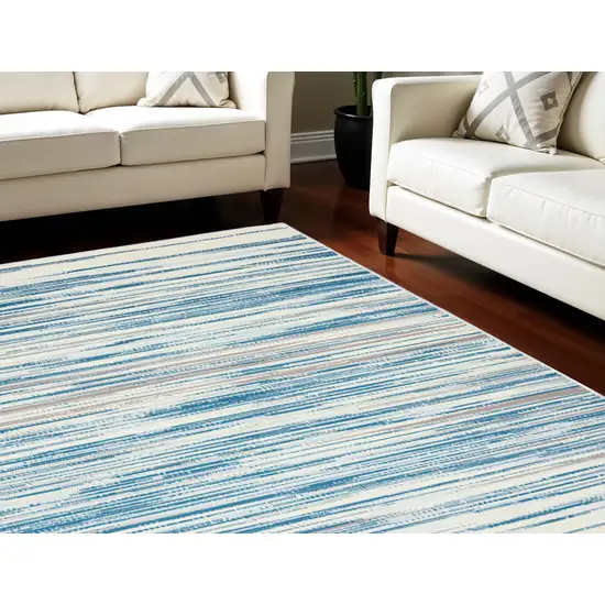 Ivory Blue and Gray Abstract Non Skid Area Rug Photo 1