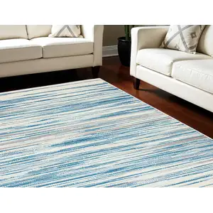 Photo of Ivory Blue and Gray Abstract Non Skid Area Rug