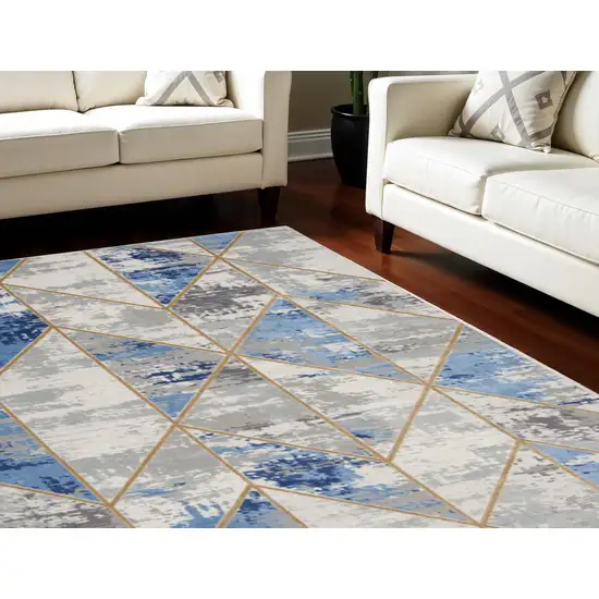 Ivory Blue and Gray Abstract Non Skid Area Rug Photo 1