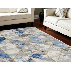 Photo of Ivory Blue and Gray Abstract Non Skid Area Rug