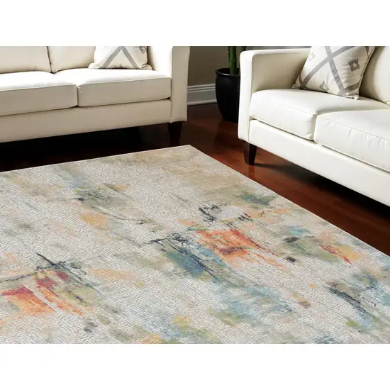 Ivory Blue and Gray Abstract Non Skid Area Rug Photo 1