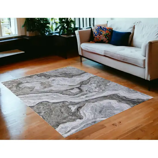 Ivory Blue and Gray Abstract Power Loom Area Rug Photo 1