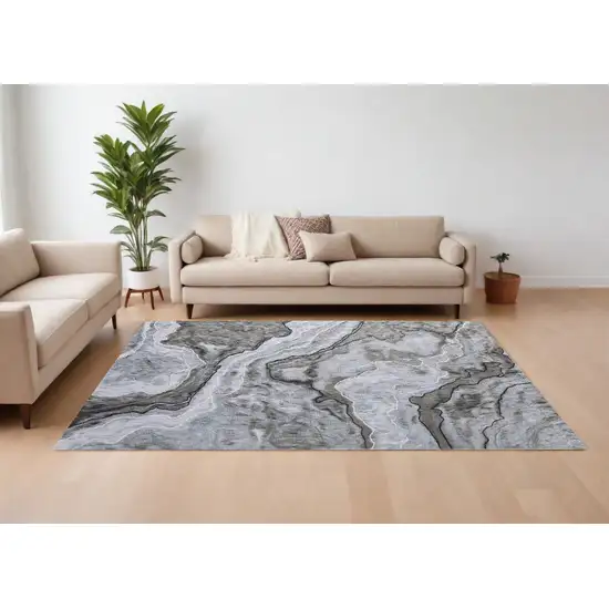 Ivory Blue and Gray Abstract Power Loom Area Rug Photo 1