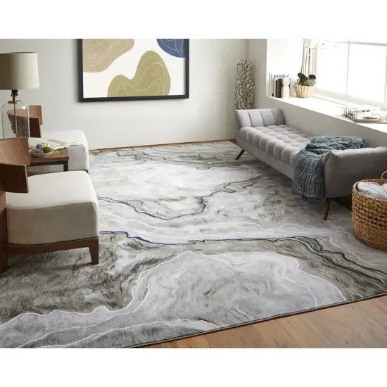 Ivory Blue and Gray Abstract Power Loom Area Rug Photo 6