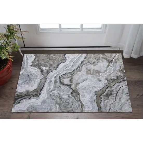 Ivory Blue and Gray Abstract Power Loom Area Rug Photo 1