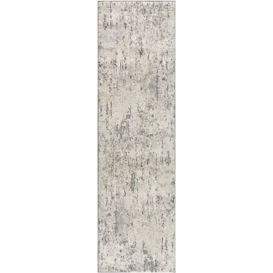 Ivory Blue and Gray Abstract Power Loom Runner Rug Photo 2