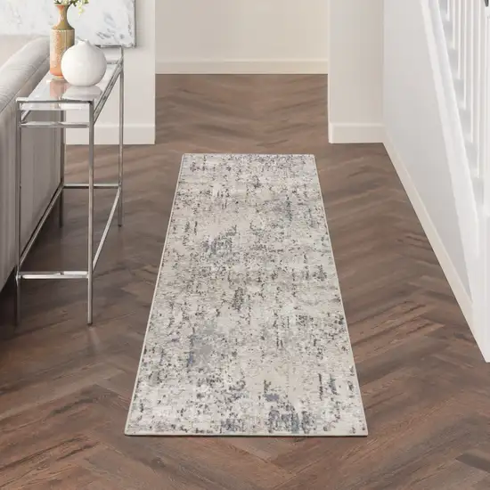 Ivory Blue and Gray Abstract Power Loom Runner Rug Photo 8