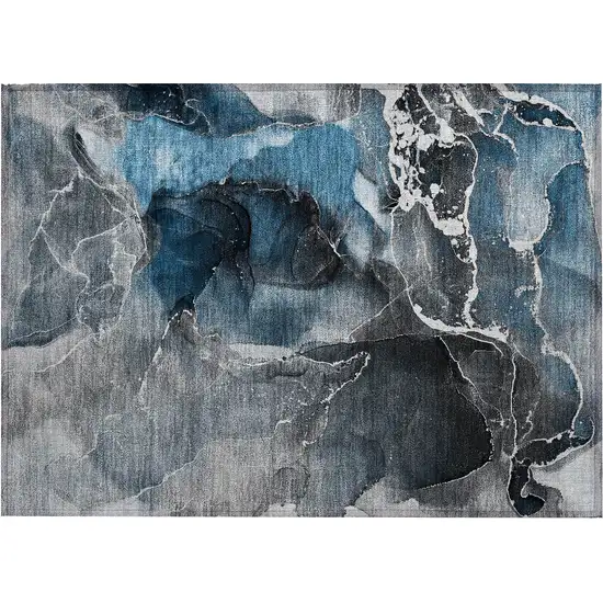 Ivory Blue and Gray Abstract Washable Non Skid Indoor Outdoor Area Rug Photo 2